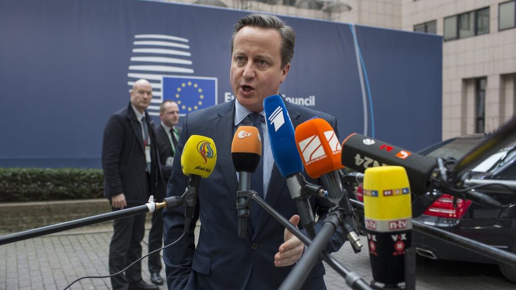 David Cameron speaks to journalists as he arrives for a meeting of EU leaders in Brussels. Photograph: Jasper Juinen/Bloomberg