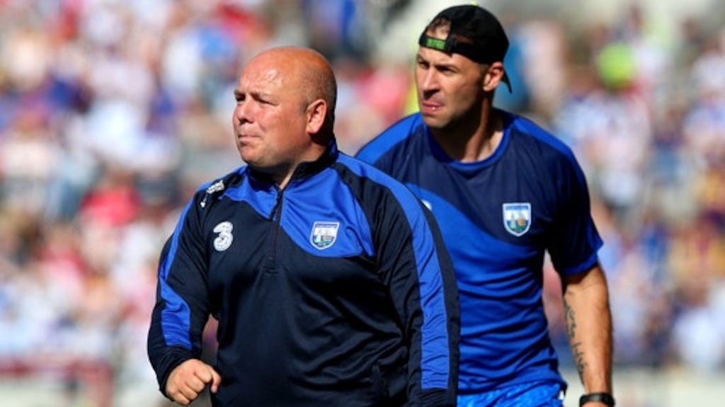Waterford manager Derek McGrath and selector Dan Shanahan. Photograph: James Crombie/Inpho