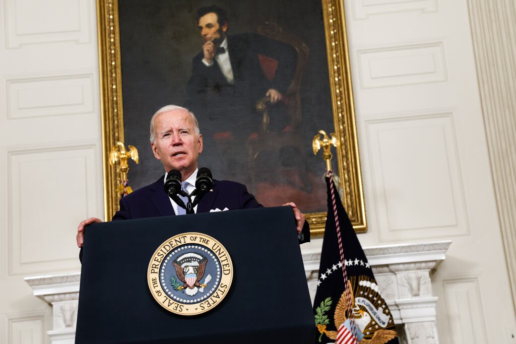 US President Joe Biden talking about the Inflation Reduction Act of 2022 in the State Dining Room of the White House: photo by Anna Moneymaker/Getty Images