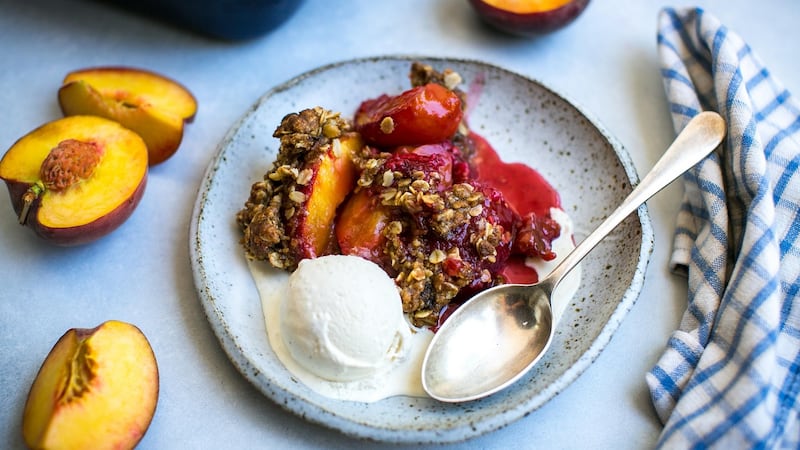 Oozing buttery peach crumble