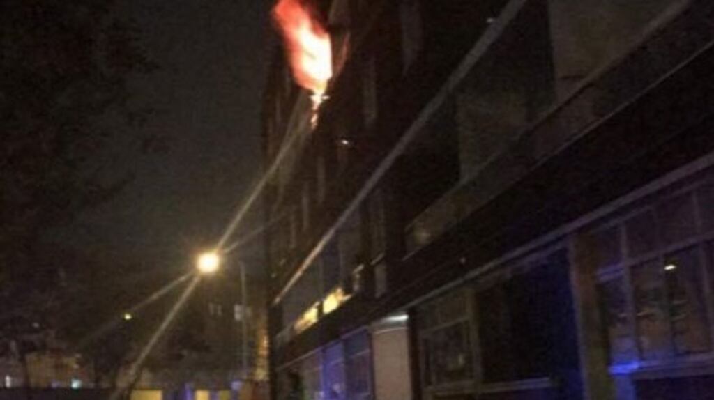 The fire in Smithfield in Dublin’s inner city. Photograph: Dublin Fire Brigade/Twitter
