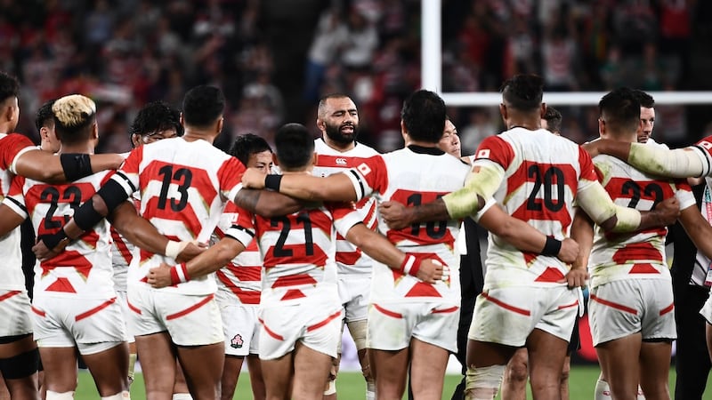 Michael Leitch speaks to his side after their defeat to South Africa. Photograph: Anne-Christine Poujoulat/Getty/AFP