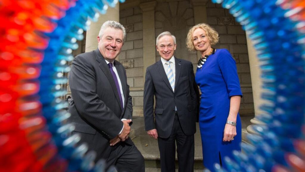 EMC vice president Bob Savage, Minister for Jobs Richard Bruton and Vodafone chief executive Anne O’Leary. EMC and Vodafone have co-invested €2 million in a new Internet of Things innovation platform.