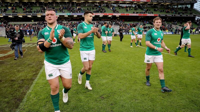 Andrew Porter (L) replaced Tadhg Furlong at the Aviva. Photograph: Ryan Byrne/Inpho