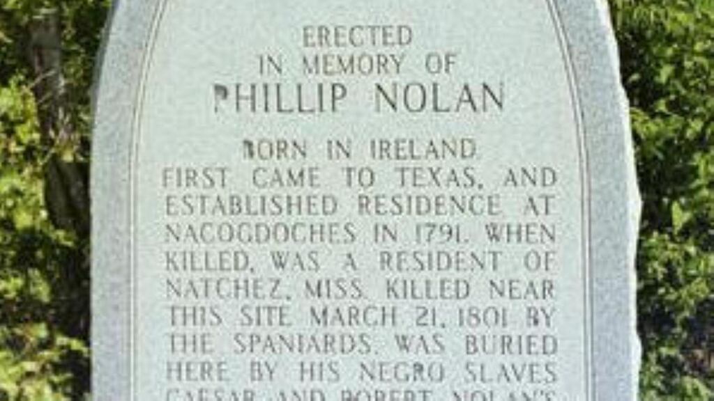 A memorial erected in 1965 in Blum, Texas, to the memory of Philip Nolan (1771–1801), a Belfast-born horse trader, freebooter and one of the earliest filibusters