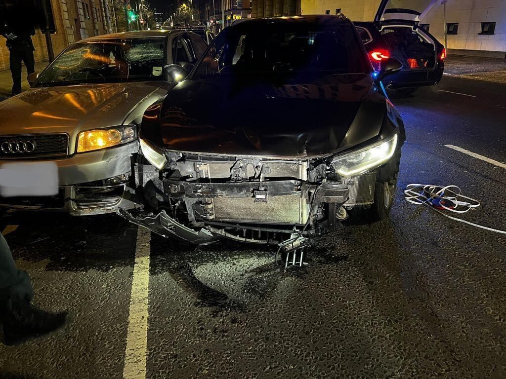 The vehicle that rammed three police cars in Belfast city centre on the Upper Lisburn Road in the early hours of Friday. Photograph: PSNI