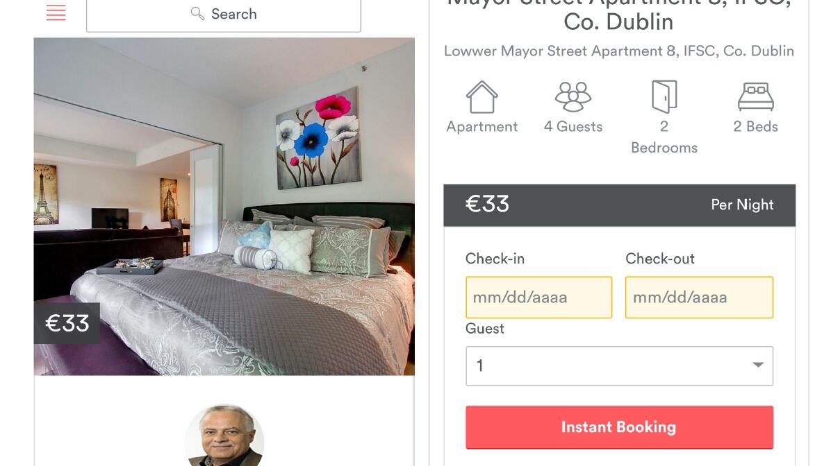 The bogus Airbnb page advertising an apartment in the IFSC