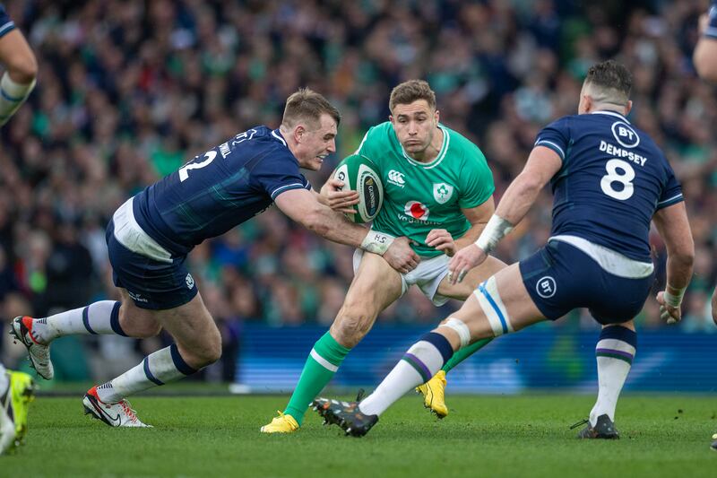 Jordan Larmour of Ireland during the Six Nations game against Scotland at the Aviva Stadiu. Photograph: Tim Clayton/Corbis via Getty Images