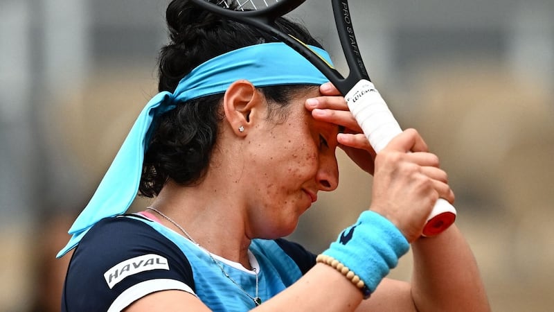 Tunisia’s Ons Jabeur reacts as she plays against Poland’s Magda Linette during their singles match on day one of the Roland-Garros Open  in Paris on May 22nd. Photograph:   Anne-Christine Poujoulat/AFP via Getty