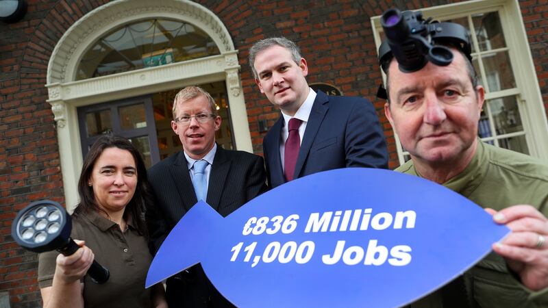 Attending the launch of the fisheries protection review, from left: Lorraine O’Donnell, IFI; Dr Ciaran Byrne, IFI; Minister Sean Kyne and Michael Hennessy. Photograph: Maxwell Photography