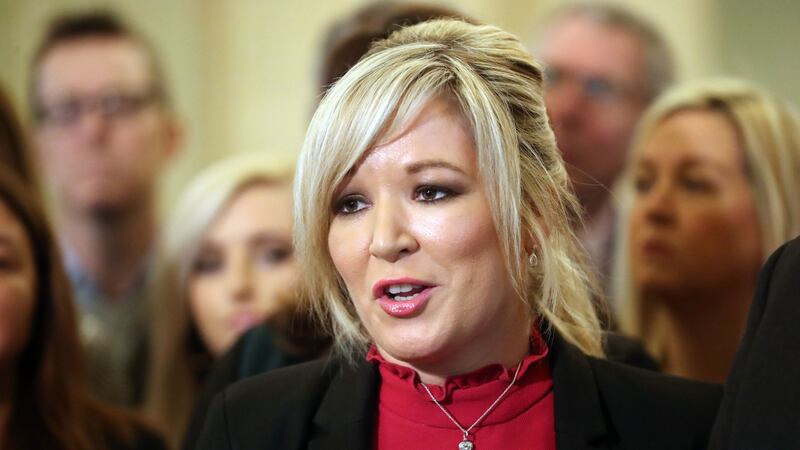 Sinn Féin’s leader at Stormont, Michelle O’Neill, announces that the talks process aimed at restoring devolution in Northern Ireland has ‘run its course’, in Belfast. Photograph: Niall Carson/PA Wire