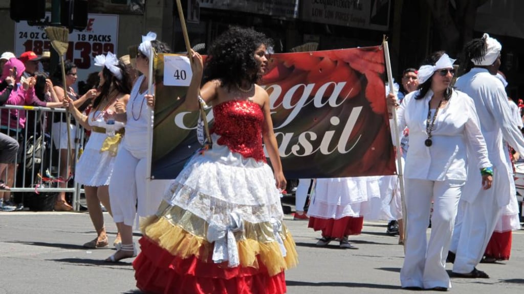 Like the first one, this Gold Rush gilds our name as a godless party town and lures the young and restless. But this is the Facebook, Google, YouTube, Oracle, Yahoo, Twitter and Wikipedia Gold Rush, for tech titans and their imitators.’ Above, San Francisco Carnaval, earlier this year. Photograph. Suzanne Landucci
