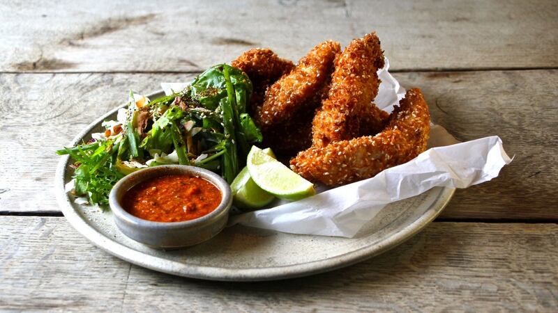 Sri Lankan coconut crusted chicken.