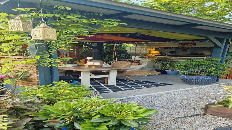 Aileen Hogan's pergola and shed bar built during Covid
