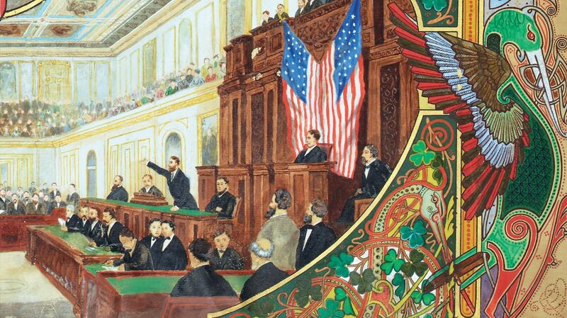 Charles Stewart Parnell addresses a joint session of the US Congress in 1880. He was moderate and deferential, taking pains to avoid poisoning relations between the US and Britain