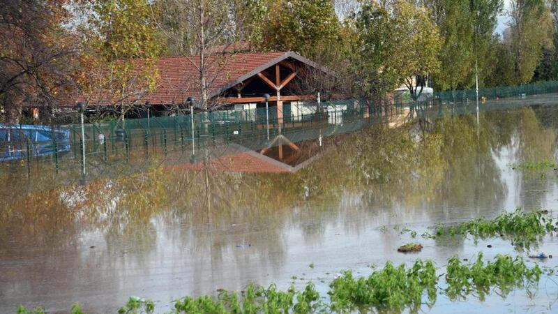 Flooding after heavy rainfall in Milan, Italy today. A wave of storms and torrential rain killed four people overnight near the Italian-Swiss border. Photograph: Daniel dal Zennaro/EPA.