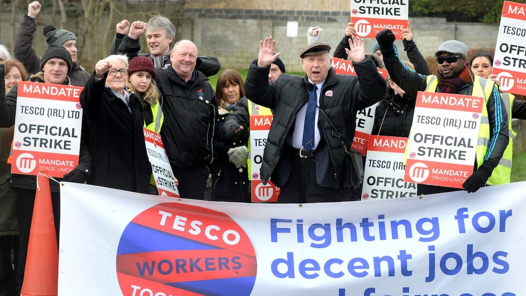 Tesco workers and supporters at a picket in Artane. Sinn Féin Senator Paul Gavan said up to 250 long-serving workers had been told they could either lose their jobs or take cuts in pay and accept changes to their shifts. File photograph: Cyril Byrne/The Irish Times