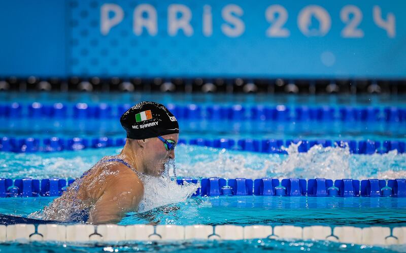 Ireland’s Mona McSharry on her way to finishing 6th in the 200m breaststroke semi-final. Photograph: Ryan Byrne/Inpho