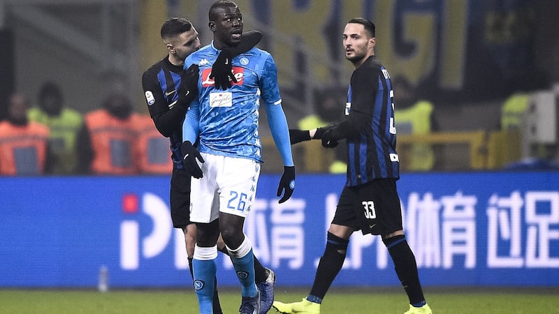 Kalidou Koulibaly was repeatedly booed during Napoli’s clash with Inter. Photo: Nicolai Campo/LightRocket via Getty Images
