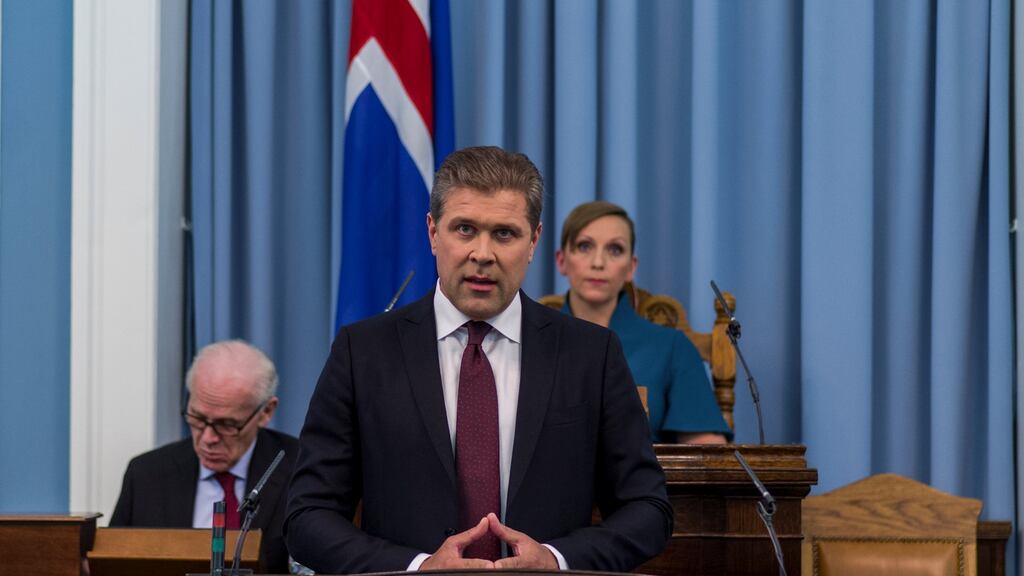 Iceland’s prime minister Bjarni Benediktsson speaks in parliament in Reykjavik. Photograph: Geirix/Reuters