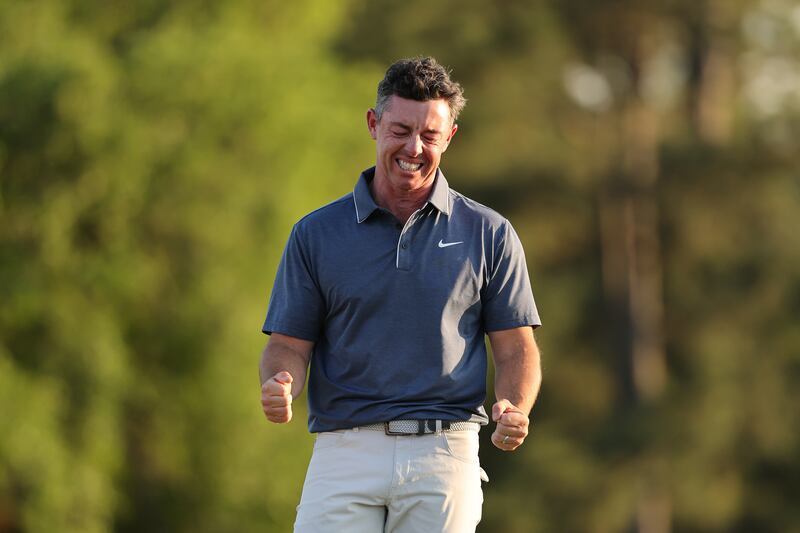 Rory McIlroy celebrates winning the 2025 Masters. Photograph: Michael Reaves/Getty Images