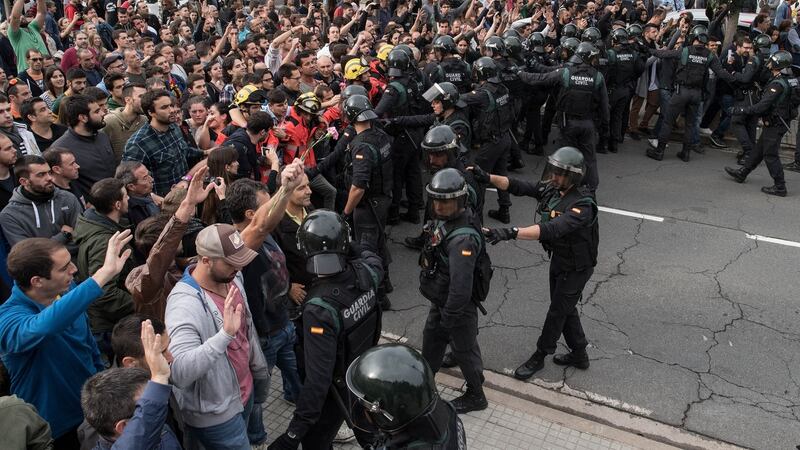 Clashes in Sant Julia de Ramis on October 1st, 2017, when Madrid declared the independence vote illegal and undemocratic. Photograph: David Ramos