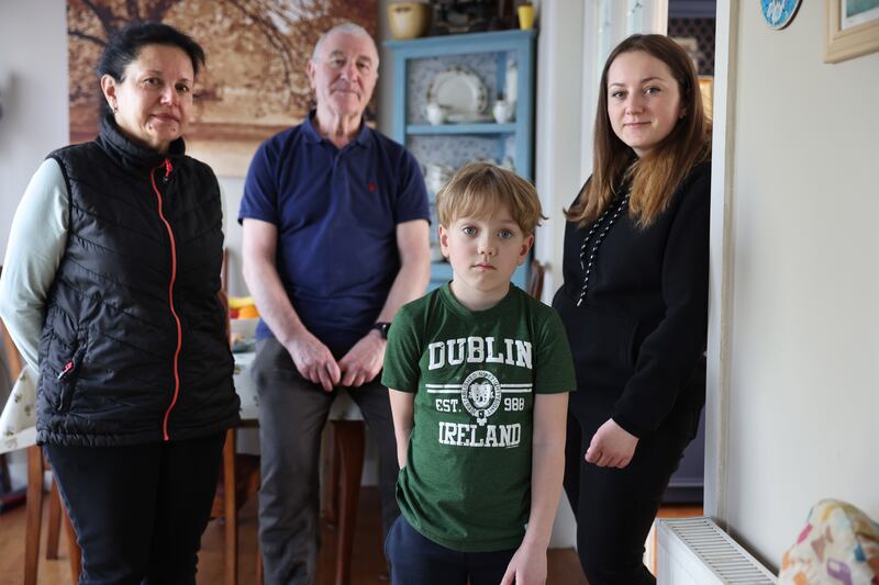 Frank McShane from Clondalkin in Dublin is hosting Kateryna Pafnutova (right), her son Fylypp and her mother Liliia. Photograph: Dara Mac Dónaill