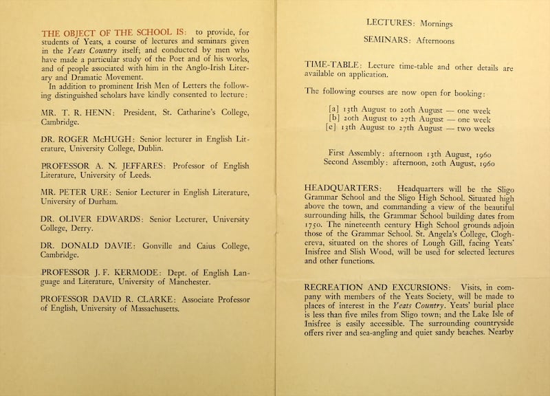 The only known surviving programme from the very first Yeats Summer School. Photographs: Julien Behal