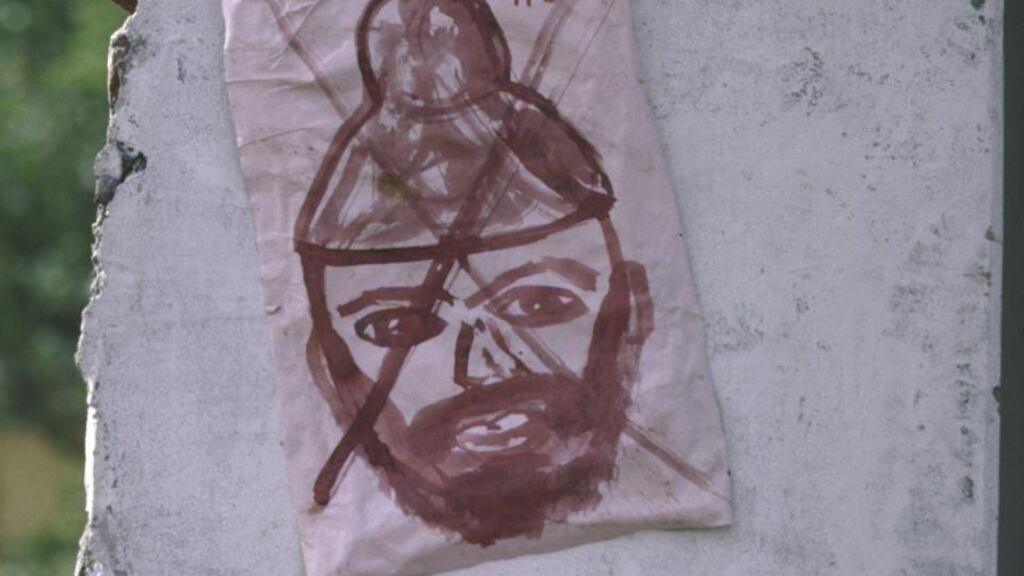 Targeted: an anti-Sikh poster in 1985, in an area where Sikhs were killed after Indira Gandhi’s assassination. Photograph: Sandro Tucci/Time Life/Getty