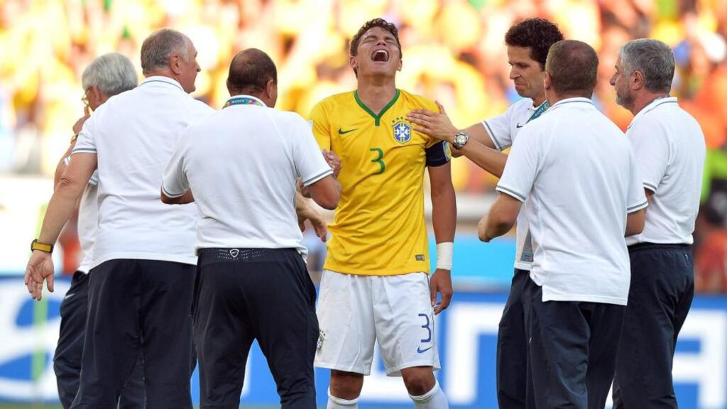 Brazil captain Thiago Silva after the second round win over Chile at the Mineirao Stadium. Photograph: Peter Powell / EPA