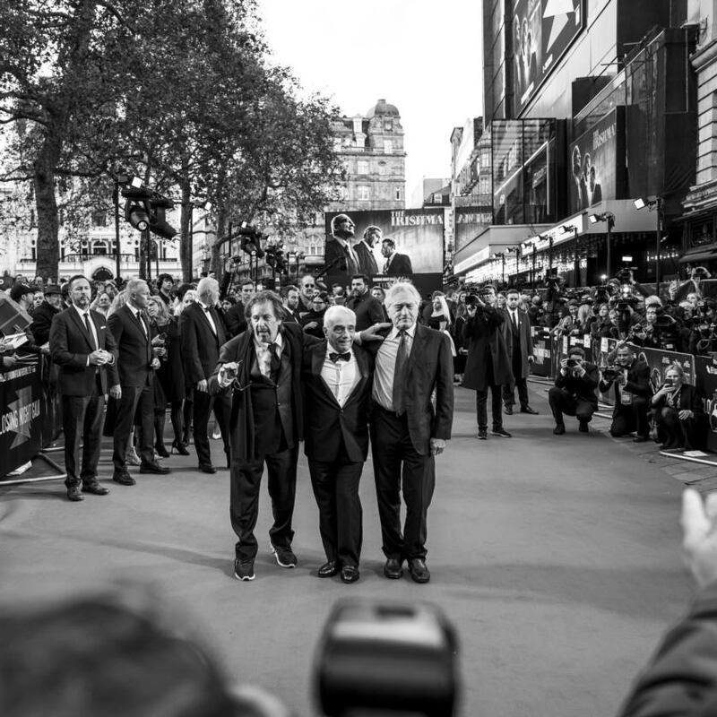 The Irishman: Al Pacino, Martin Scorsese and Robert De Niro at the film’s London premiere. Photograph: Gareth Cattermole/Getty
