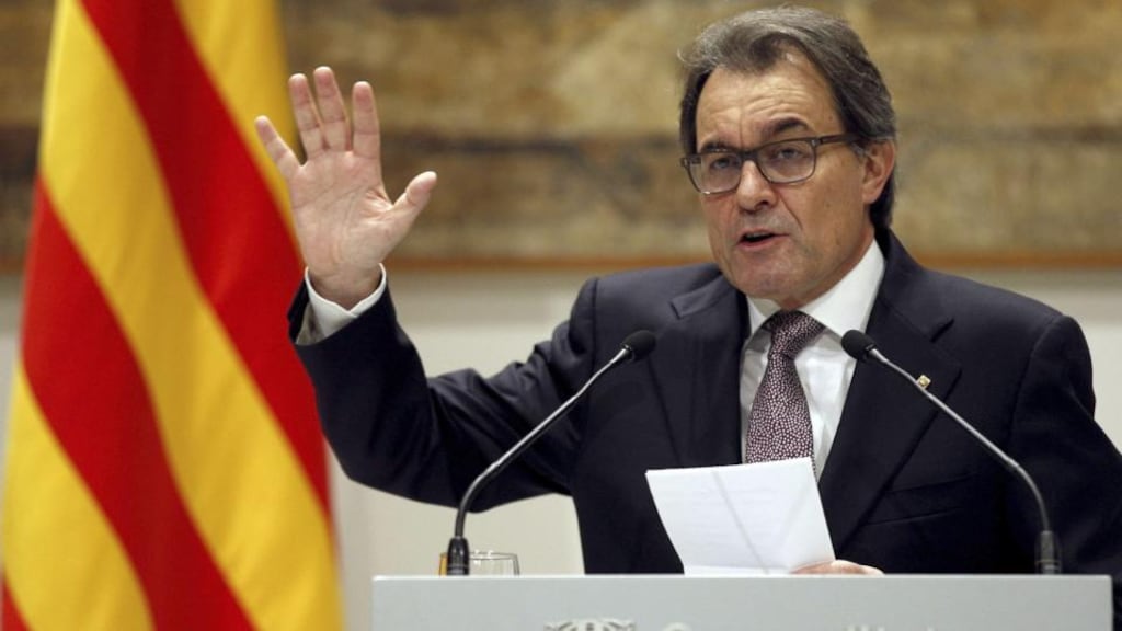 Catalonian regional government president, Artur Mas, addresses the media during a press conference held in Barcelona, where he announce that elections in Catalonia. Photograph: Alejandro Garcia/EPA