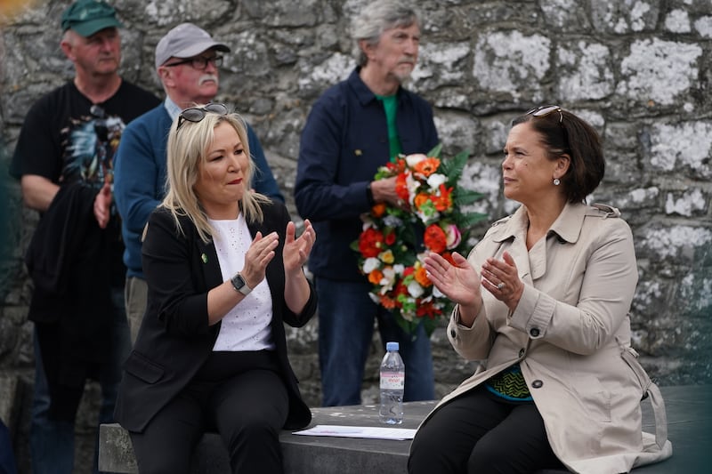 Michelle O'Neill and Mary Lou McDonald of Sinn Féin at Bodenstown cemetery, Co Kildare, for the annual Wolfe Tone commemoration.