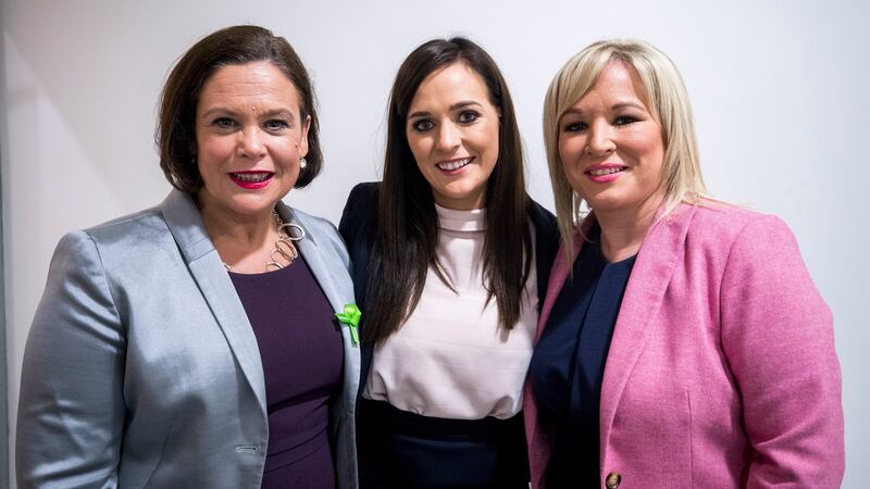 Sinn Féin: party leader Mary Lou McDonald with the new MP for West Tyrone, Orfhlaith Begley, and Sinn Féin’s Northern leader, Michelle O’Neill. Photograph: Liam McBurney/PA