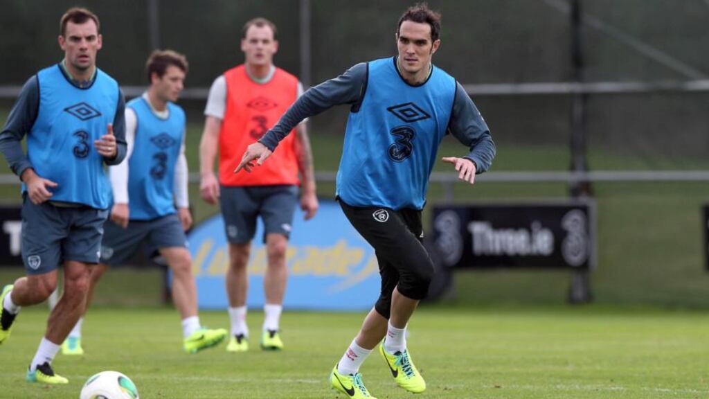West Ham United defender Joey O’Brien back training with the Republic of Ireland squad at Gannon Park in Malahide. Photograph: Donall Farmer/Inpho