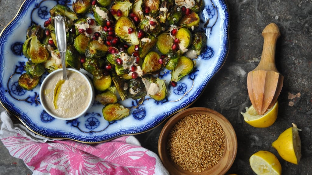 Roast sprouts with homemade tahini sauce