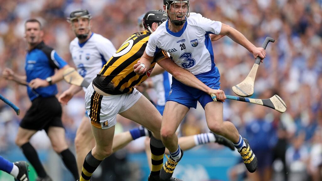 Kilkenny’s Walter Walsh attempts to win possession from Pauric Mahony of Waterford during last week’s match at Croke Park. Photograph: Ryan Byrne/Inpho.