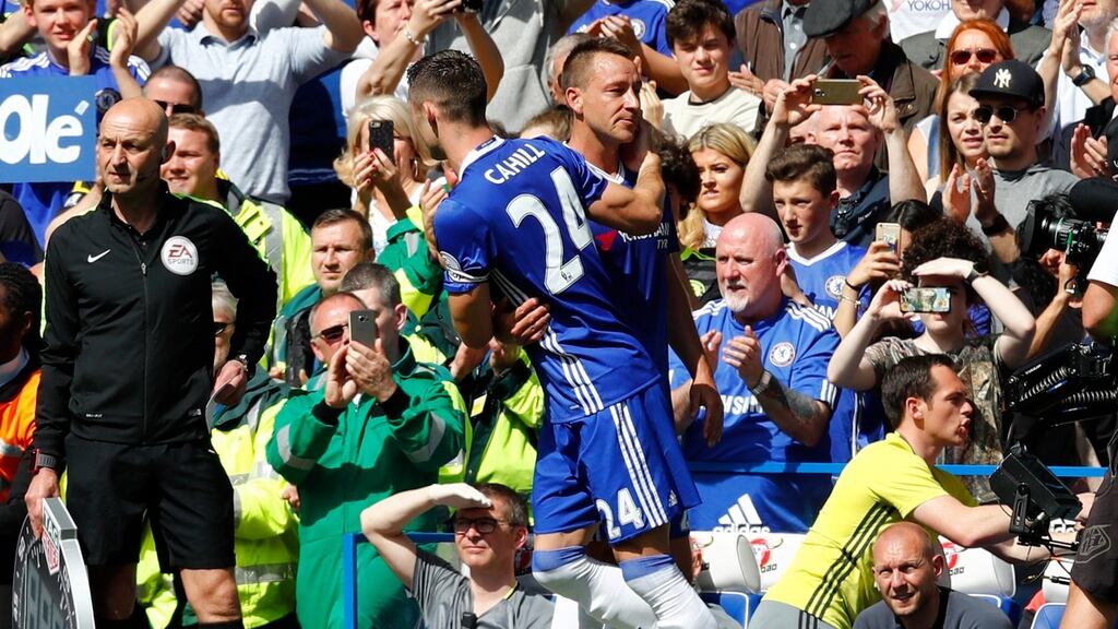 Gary Cahill comes on as a substitute to replace John Terry. Photograph: Reuters