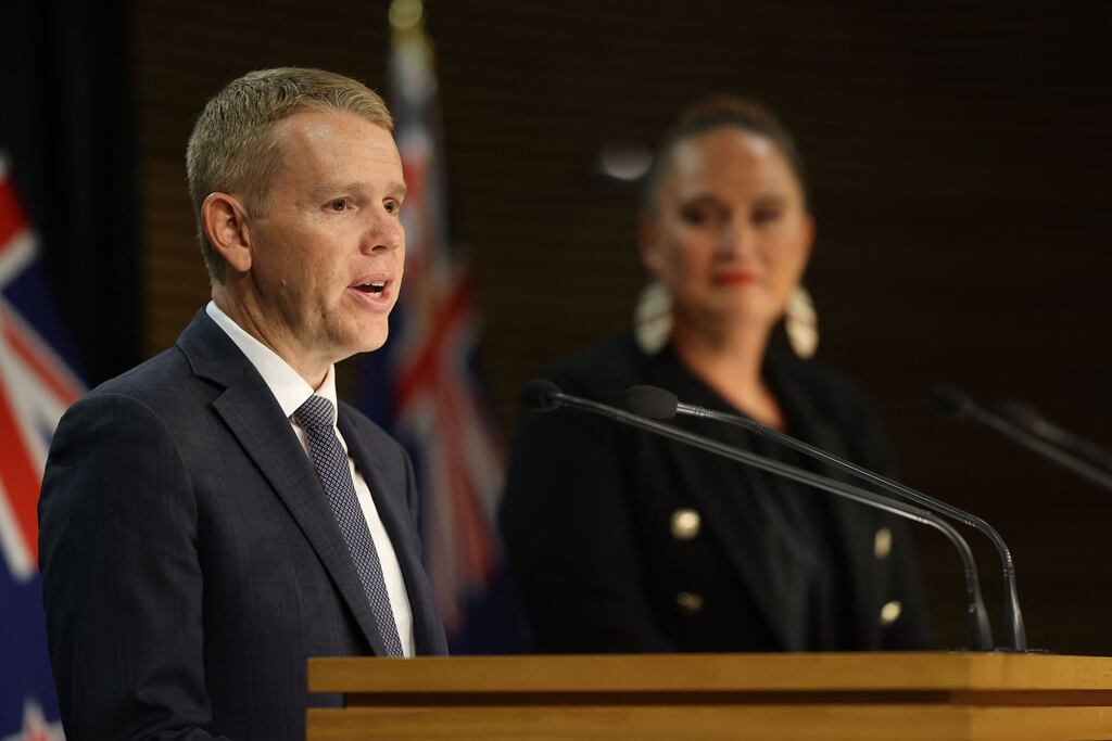 New Zealand's new prime minister Chris Hipkins and his deputy prime minister Carmel Sepuloni attend their first press conference at parliament in Wellington. Photograph: Marty Melville/Getty Images