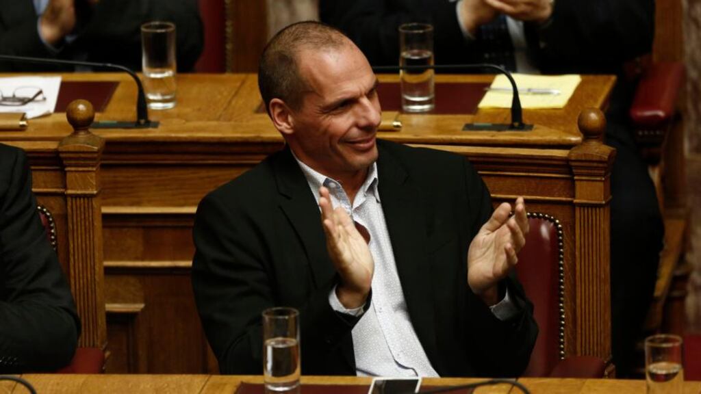 Greece’s finance minister, Yanis Varoufakis, minus Lycra shorts and mop. Photograph: Kostas Tsironis/Bloomberg