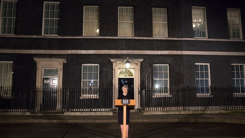 Prime minister Theresa May makes a statement in Downing Street on Wednesday night following the terrorist incident in Westminster where five people died. Photograph: Richard Pohle/The Times/PA Wire