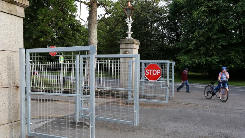 Temporary gates at the Cabra entrance to the Phoenix Park. Photograph: Crispin Rodwell