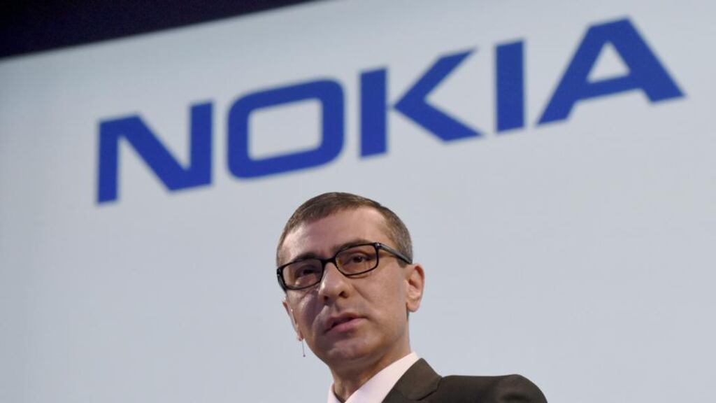 Nokia’s chief executive Rajeev Suri speaks during a press conference in Nokia headoffice in Espoo, Finland