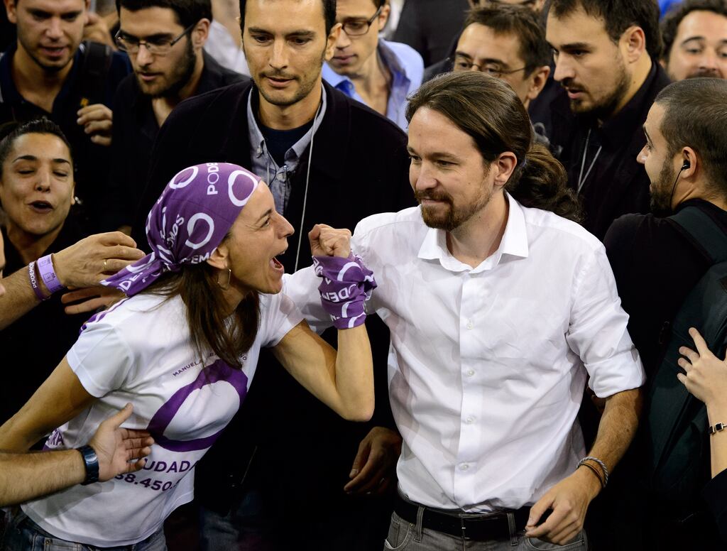 Pablo Iglesias, then leader of Podemos, arrives to a party meeting in Madrid in 2014. Photograph: Dani Pozo/AFP via Getty