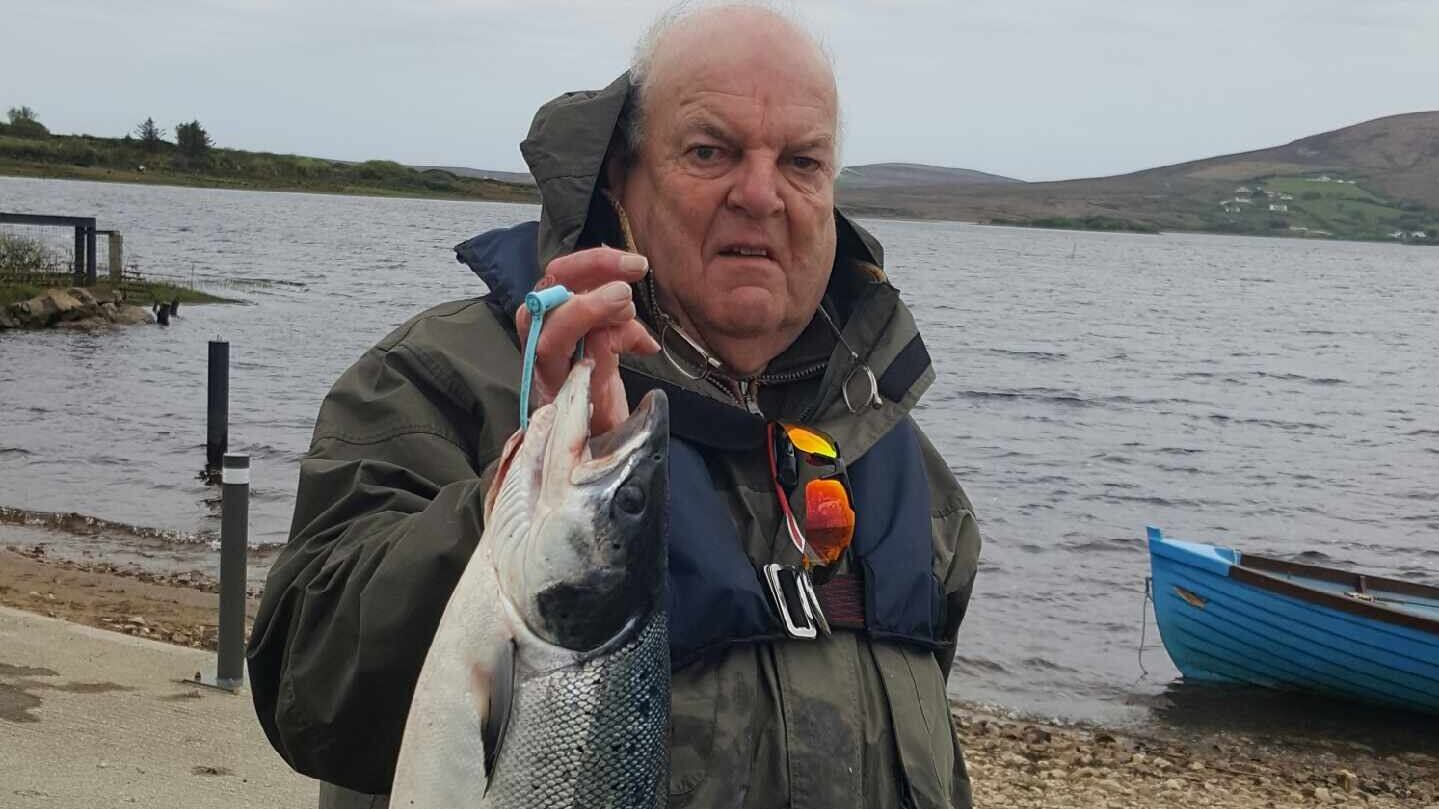Rory Harkin of Rory’s Tackle Shop, Temple Bar, with his 6.8kg springer caught on a cascade shrimp fly at Carrowmore Lake