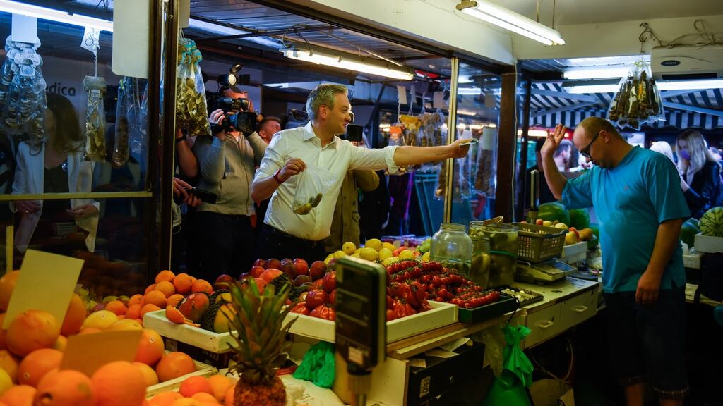 Robert Biedron, the first openly gay Polish politician and presidential candidate for the left-wing political coalition The Left (Lewica),  in Krakow on Friday, the last day of campaigning. Photograph: Omar Marques/Getty Images