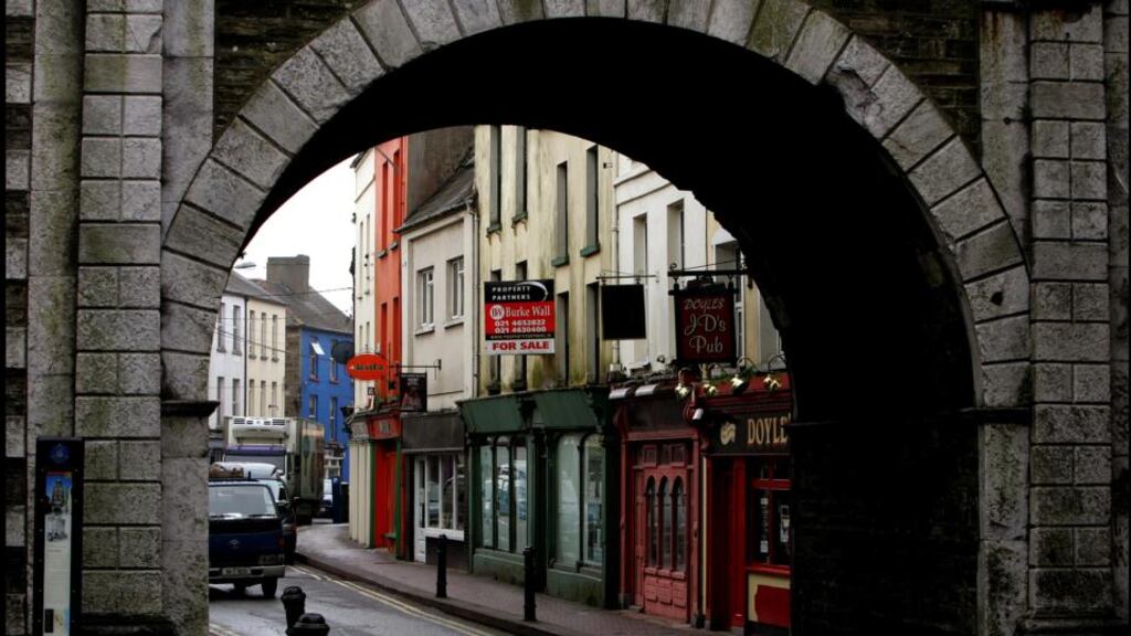 A shop for sale beside the clock tower in Youghal, Co Cork. Photograph: David Sleator