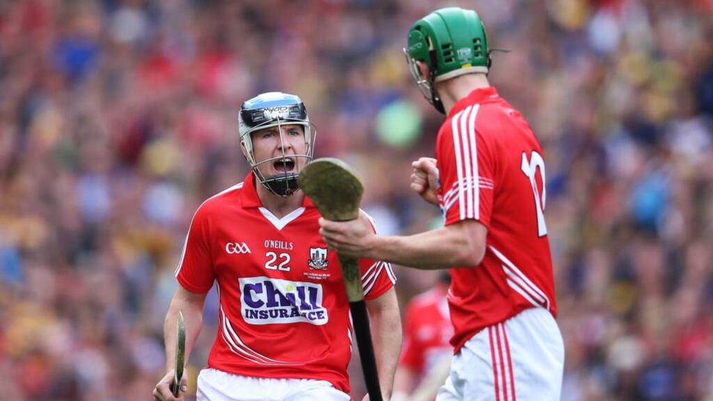Cork’s Cian McCarthy (left) is back alongside Séamus Harnedy (right) for the hurling final replay against Clare on Saturday. Photograph: Cathal Noonan/Inpho
