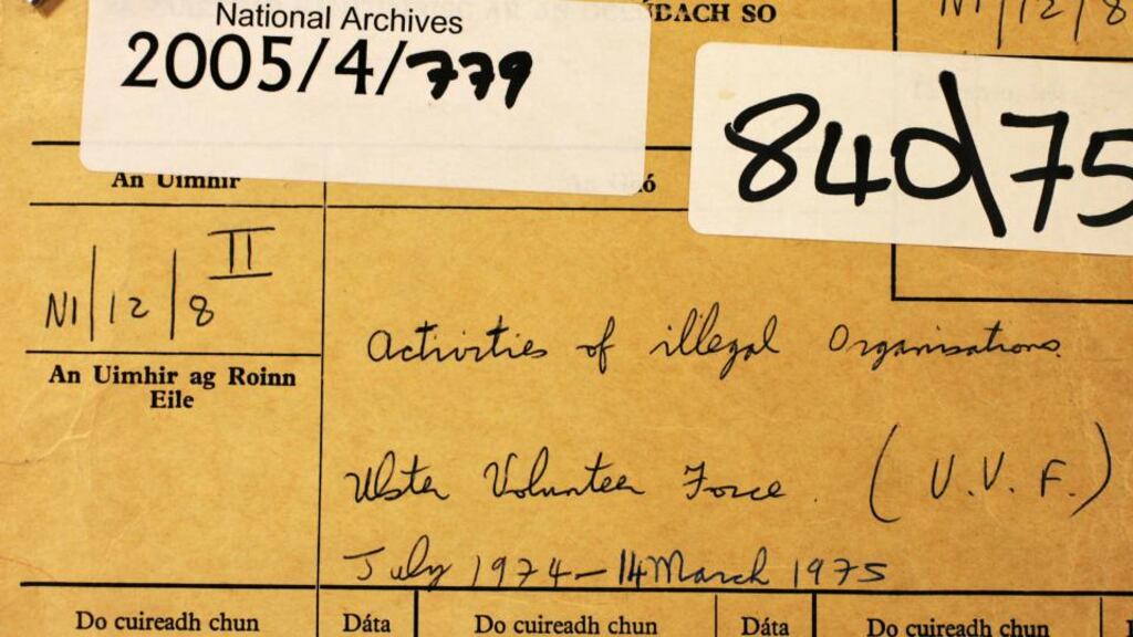 State papers relating to UVF activities pictured at the National Archives in Dublin before the papers were released for public inspection. Photograph: Frank Miller