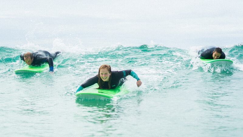 A surfing lesson in the wild Atlantic.